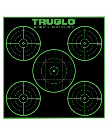 TruGlo TG11A25 Tru-See 5-Bull Target Self-Adhesive Heavy Paper Black/Green 12"x12" 5-Bullseye 25 Pack
