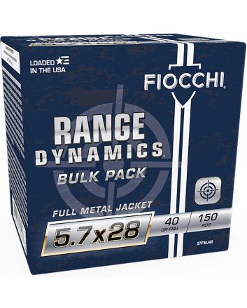 Fiocchi 57FMJ40 Range Dynamics5.7x28mm 40gr Full Metal Jacket 150 Per Box/3 Case *Bulk