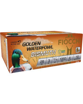 Fiocchi 283GB4 Golden Waterfowl Bismuth 28Gauge 3" 15/16oz 4Shot 10 Per Box/10 Case