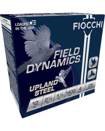 Fiocchi 12HVST4 Field Dynamics Upland Steel 12Gauge 2.75" 1 1/8oz 4Shot 25 Per Box/10 Case