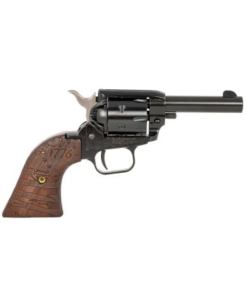 Heritage Mfg BK22B3WBRN35 Barkeep22 LR 6 Shot, 3" Black Oxide Steel Barrel, Black Oxide Zinc Alloy Frame, Black Oxide Cylinder, Wood w/1776 Flag Engraved Grip, Hammer Block Safety, Exposed Hammer