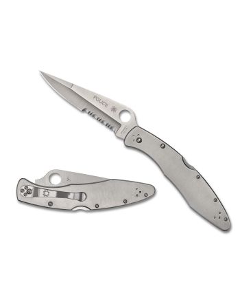 Spyderco C07PS Police4.13" Folding Plain Satin VG-10 SS Blade/Satin Stainless Steel Handle Includes Pocket Clip