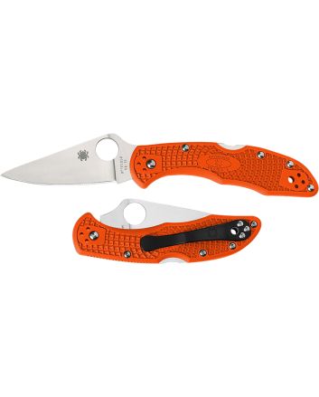 Spyderco C11FPOR Delica 4 Lightweight 2.88" Folding Plain Satin VG-10 SS Blade/Orange Bi-Directional Texturing FRN Handle Includes Pocket Clip