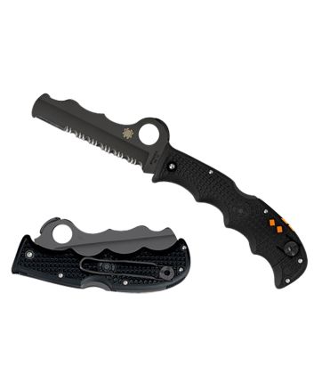 Spyderco C79PSBBK Assist Lightweight 3.69" Folding Part Serrated Black DLC VG-10 SS Blade/Black Textured FRN Handle Includes Glass Breaker/Pocket Clip