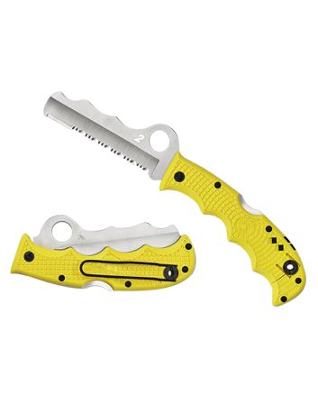 Spyderco C79PSYL Assist Salt Lightweight 3.68" Folding Part Serrated H2 Steel Blade/Yellow Bi-Directional Texturing FRN Handle Includes Glass Breaker/Pocket Clip
