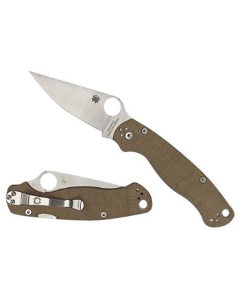 Spyderco C81MPCW2 Military 23.47" Folding Plain Stonewashed CPM Cru-Wear Blade/Brown Canvas Textured Micarta Handle Includes Pocket Clip