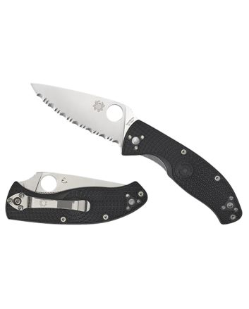 Spyderco C122PBK Tenacious Lightweight 3.39" Folding Plain Satin 8Cr13MoV SS Blade/Black Bi-Directional Texturing FRN Handle Includes Pocket Clip