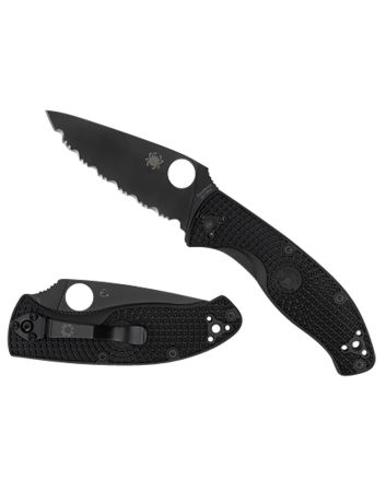 Spyderco C122PSBBK Tenacious Lightweight 3.39" Folding Part Serrated Black Oxide 8Cr13MoV SS Blade/Black Bi-Directional Texturing FRN Handle Includes Pocket Clip