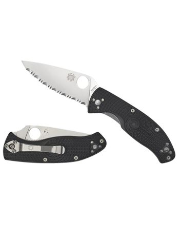 Spyderco C122PSBK Tenacious Lightweight 3.39" Folding Part Serrated Satin 8Cr13MoV SS Blade/Black Bi-Directional Texturing FRN Handle Includes Pocket Clip