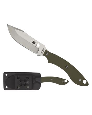 Spyderco FB49GPOD Stok2.95" Fixed Bowie Plain Stonewashed 8Cr13MoV SS Blade/Olive Drab Textured G10 Handle Includes Sheath w/G-Clip