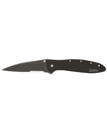 Kershaw 1660CKTST Leek3" Folding Modified Drop Point Part Serrated Black DLC 14C28N Steel Blade Black DLC 410 Stainless Steel Handle Includes Pocket Clip