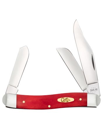 Case 10764 StockmanFolding Clip Point/Sheepsfoot/Spey Plain Mirror Polished Tru-Sharp SS Blade, Smooth Red Bone/SS Handle