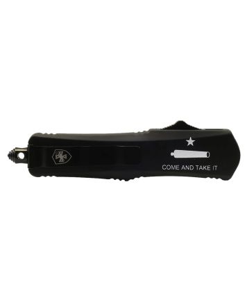 Templar Knife LCATII531 Gen II Come And Take It Small 2.69" OTF Tanto Part Serrated Black Oxide 440C SS Blade, 4.31" Black "Come And Take It" w/Cannon Aluminum Handle, Glass Breaker