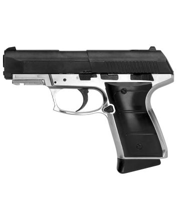 Daisy 985501442 5501 Powerline CO2 177 BB 15+1 430 fps, Smooth Bore Barrel, Black Slide, Silver Metal Frame with Pic. Rail, Molded Grips, Blade Front Sight, Manual Trigger Block Safety