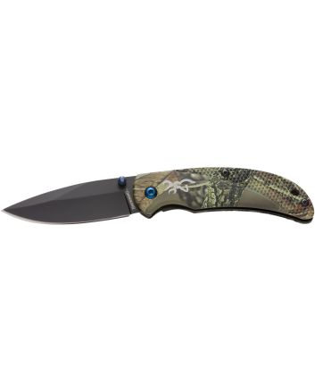 Browning 3220344 Prism 3EDC Folding 2.38" Plain Black Oxide 7Cr17MoV SS Blade, Camo w/Brass Accents &amp; Logo Anodized Aluminum Handle, Includes Pocket Clip