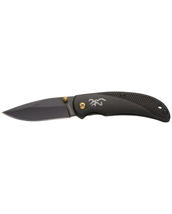 Browning 3220340 Prism 3EDC Folding 2.38" Plain Black Oxide 7Cr17MoV SS Blade, Black w/Brass Accents &amp; Logo Anodized Aluminum Handle, Includes Pocket Clip