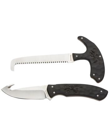 Browning 3220420 Primal Combo3.75"/5.25" Fixed Drop Point Gut Hook/Skinner, Saw 8Cr13MoV SS Blade, Black Polymer w/Rubber Overmold &amp; Finger Grooves Handle, 2 Piece Set, Includes Sheath