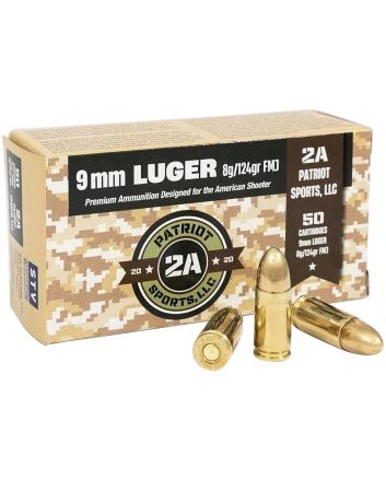 PATRIOT SPORTS LLC P9MM124F 9mmLuger 124gr Full Metal Jacket 50 Per Box/20 Case