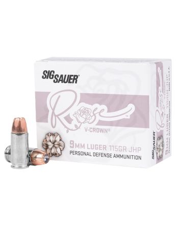 Sig Sauer E9MMA1ROSE20 Rose9mmLuger 115gr V-Crown Jacketed Hollow Point 20 Per Box/10 Case