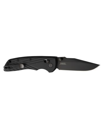 HogueDeka3.25" Folding Clip Point Plain Black Cerakote CPM MagnaCut SS Blade, Black Crosshatch Textured GRN Handle, Includes Pocket Clip
