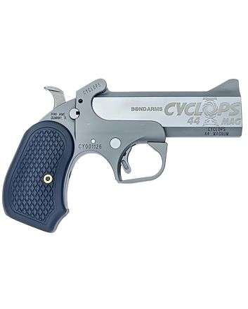 Bond Arms BACY Cyclops Big Bore 44 Mag 1rd, 4.25" Matte Stainless Steel w/Engraved Barrel, Matte Stainless Steel Frame, Black Extended B6 Resin Grip