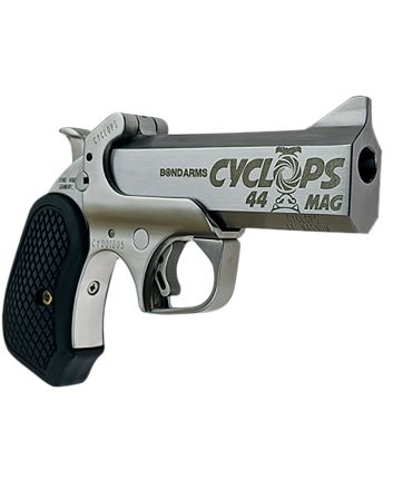 Bond Arms BACYP Cyclops Big Bore 44 Mag 1rd 4.25"Stainless Steel w/Engraved Barrel, Matte Stainless Frame, Black Extended B6 Resin Grip