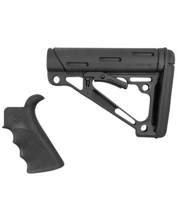 Hogue 15055 OverMolded Combo Kit Black Synthetic with Rubber Overmold, Collapsible Stock, Beavertail Grip with Finger Grooves, Fits Commercial Buffer Tube (Tube Not Included)