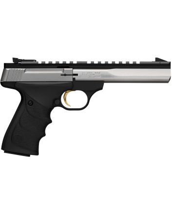 Browning 051507490 Buck Mark Contour 22 LR 10+1, 5.50" Polished Flats Contoured Barrel, Matte Stainless Serrated w/Picatinny Rail Slide, Matte Black Anodized Frame, Black URX Grip, Ambidextrous