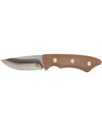 Browning 3220498B Guide SeriesSmall 3" Fixed Drop Point Plain Brown Satin Sandvik 14C28N SS Blade, Brown Micarta Handle