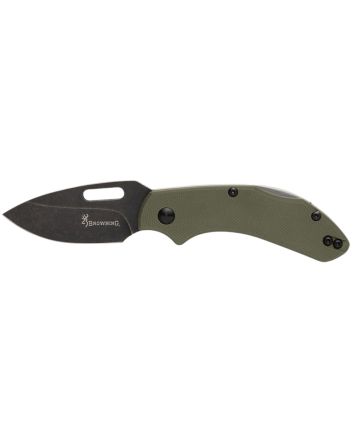 Browning 3220504 Hidden HollowEDC Small 2.25" Folding Drop Point Plain Black Oxide Stonewashed D2 Steel Blade, OD Green G10 Handle