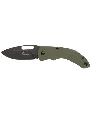 Browning 3220506 Hidden HollowEDC Large 3" Folding Drop Point Plain Black Oxide Stonewashed D2 Steel Blade, OD Green G10 Handle