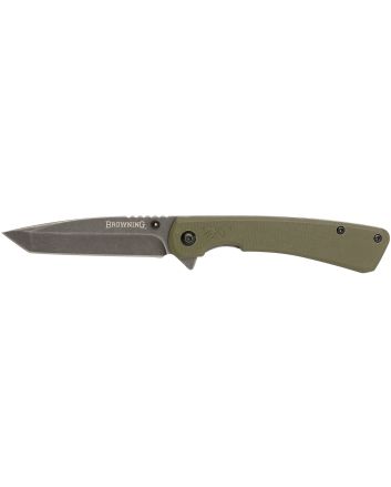 Browning 3220507 Branded RockEDC 3" Folding Tanto Plain Black Stonewashed 7Cr17MoV SS Blade OD Green, G10 Handle