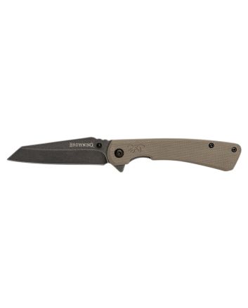 Browning 3220512 Branded RockEDC 3" Folding Wharncliffe Plain Black Stonewashed 7Cr17MoV SS Blade, Flat Dark Earth G10 Handle