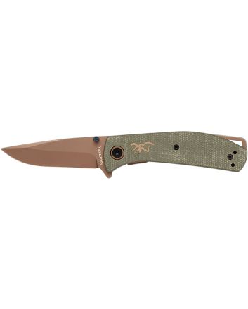 Browning 3220516 TrailsideEDC Small 3" Folding Modified Drop Point Plain Titanium Finish D2 Steel Blade, Green Micarta Handle