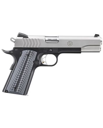 RugerSR1911Full Size 9mm Luger 9+1 5" Stainless Steel Barrel, Satin Stainless Steel Serrated Slide, Black Anodized Aluminum Frame w/Beavertail, Black/Gray G10 Grip