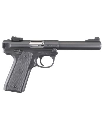 RugerMark IV 22/45 22 LR 10+1, 5.50" Stainless Bull Barrel, Blued Drilled &amp; Tapped Steel Receiver &amp; Polymer Frame,Black Checkered Polymer Grip Ambidextrous