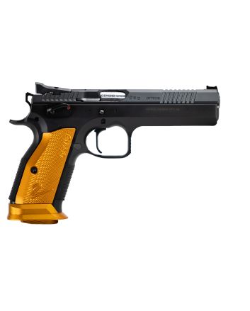 CZ-USA 91265 TS240 S&amp;W 17+1 5.20" Black Bull Barrel, Black Slide, Black Polycoat Frame, Orange Checkered Aluminum Grip