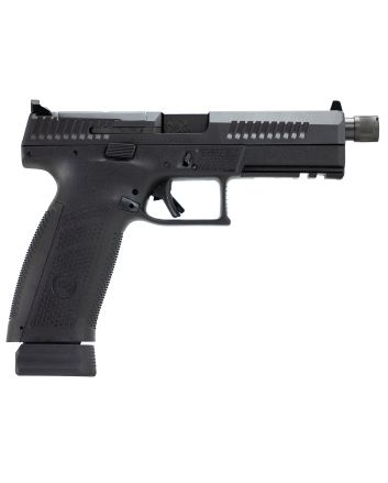 CZ-USA 91556 P-10 F9mm Luger 21+1 5.10" Black Steel Threaded Barrel, Black Nitride Optic Ready/Serrated Steel Slide, Black Polymer Frame w/Picatinny Rail, Ambidextrous