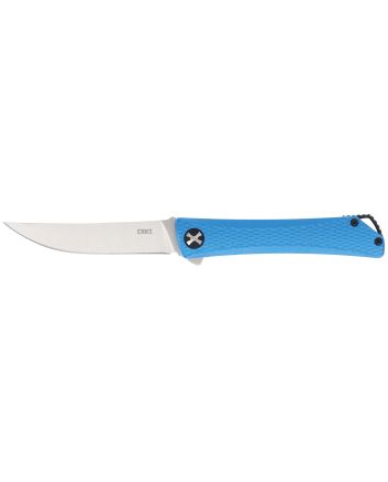 CRKT 7540 KalbiEDC 3.28" Folding Upswept Plain Satin 440 Acuto SS Blade, Blue Crosshatch Textured Aluminum Handle
