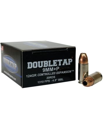 DoubleTap Ammunition 9MM124HP20 9mm+P 124gr Controlled Expansion JHP 20 Per Box/50 Case