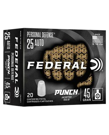 Federal PD25P1 Punch Personal Defense 25ACP 45gr Hollow Point 20 Per Box/10 Case