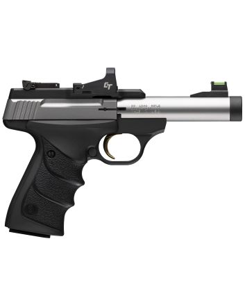 Browning 051595490 Buck Mark Micro Bull SR w/Optic 22 LR 10+1 4" Matte Stainless Threaded Bull Barrel, Optic Ready/Serrated Slide, Matte Black Aluminum Frame w/Picatinny Rail, Crimson Trace Red Dot