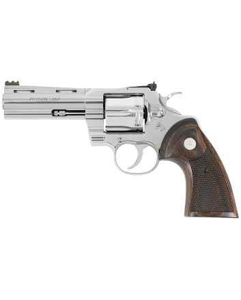 Colt Mfg PYTHONSP4WFTG Python Target 357 Mag/38 Special 6 Shot 4.25" Polished Stainless Steel Recessed Target Vent Rib Barrel, Cylinder &amp; Frame, Walnut w/Medallion Grip, Exposed Hammer