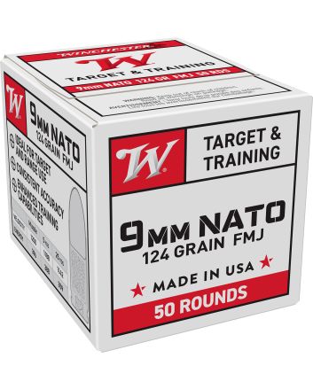 Winchester Ammo W9NATO50 USA9mmNATO 124gr Full Metal Jacket 50 Per Box/20 Case