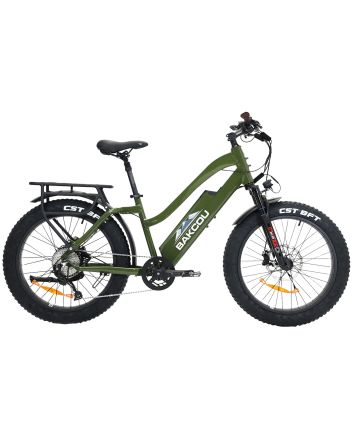 Bakcou E-bikes B-FST24-G-B17 Flatlander ST 24 Gloss Army Green 18" w/Stand Over Height of 26"/Frame Shimano Alivio Hill-Climbing 9 Speed Bafang 750W High-End Rear Hub Motor 25+ mph Speed