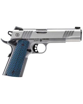Bersa B19117050SMBL B1911Full Size Frame 45 ACP 8+1 5" Stainless Steel Barrel, Polished Stainless Serrated Steel Slide, Matte Stainless Stainless Steel Frame w/Beavertail, Blue VZ Grip, Ambidextrous