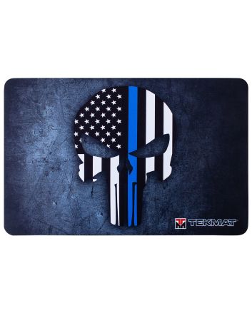 TekMat TEKR17PUNISHERBL Punisher Blue Line Cleaning Mat Black/White/Blue Rubber 11"x17" Blue Line Punisher Skull