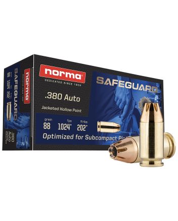 Norma Ammunition 803807680Safeguard 380ACP 88gr Jacketed Hollow Point 50 Per Box/20 Case