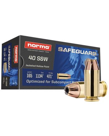 Norma Ammunition 801407887Safeguard 40S&amp;W 165gr Jacketed Hollow Point 50 Per Box/20 Case