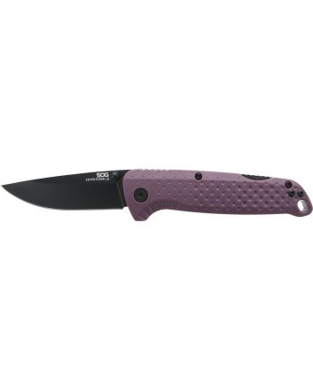 S.O.G SOG13110443 Adventure LB 3.50" Folding Drop Point Plain Black TiNi 5Cr15MoV Blade, Dark Purple Textured GRN Handle